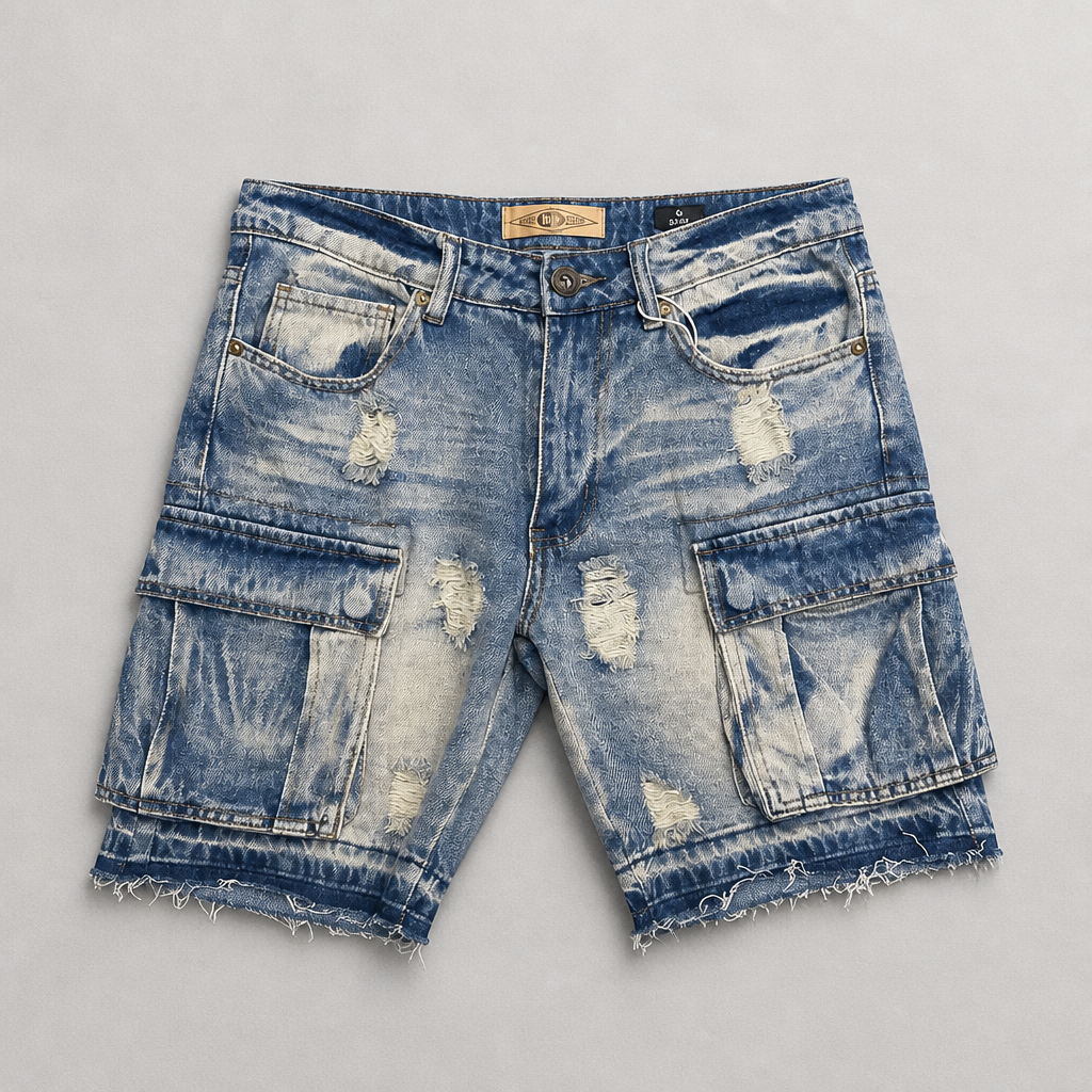 Dark Wash Denim Cargo Shorts