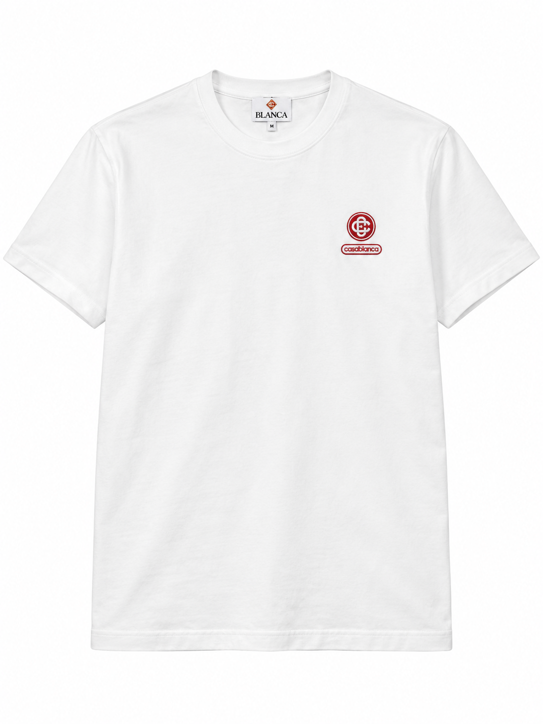 Pulóver Casablanca emblema circular blanco sobre fondo blanco