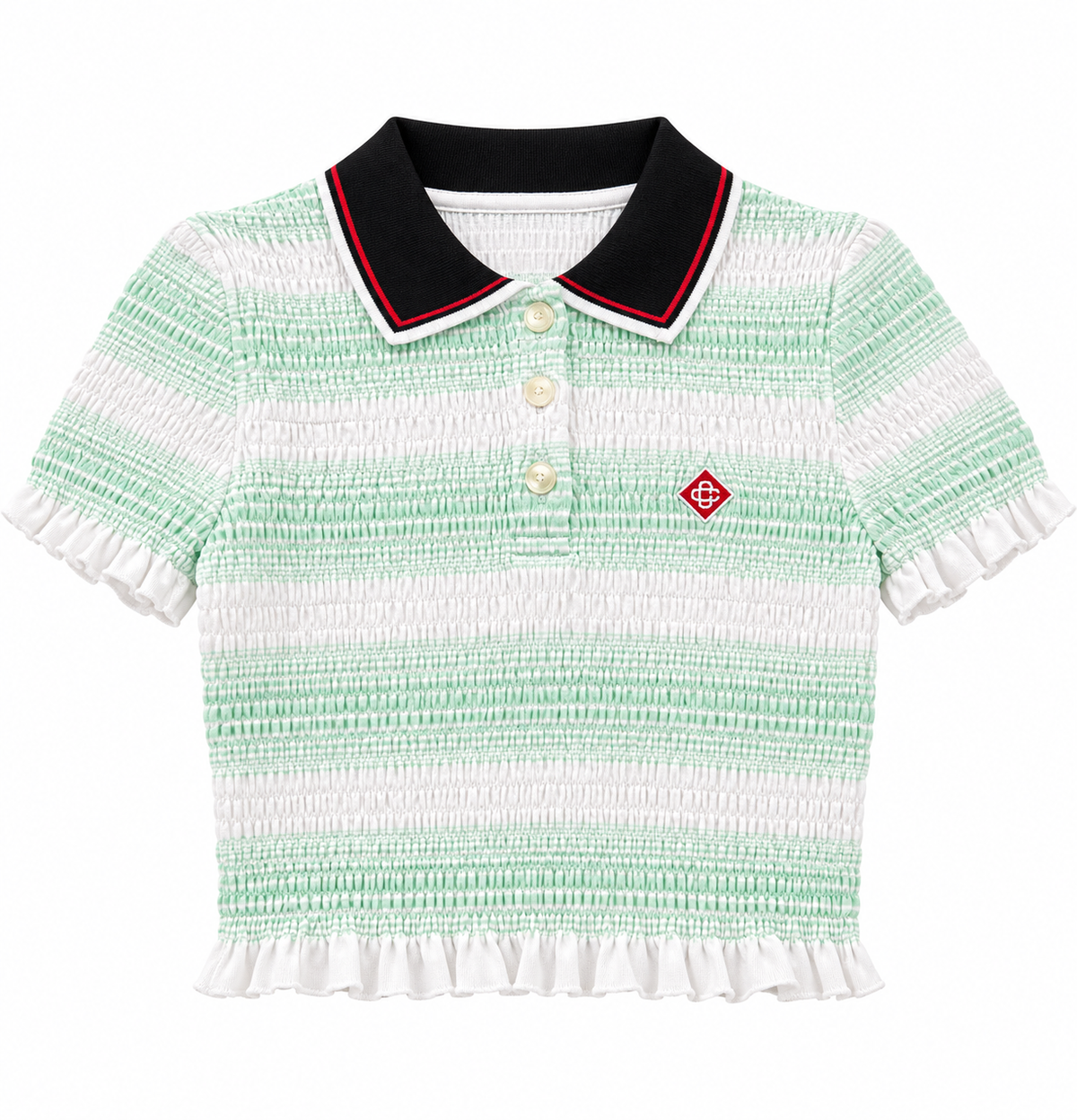 Polo Casablanca de mujer rayas verde menta sobre fondo blanco