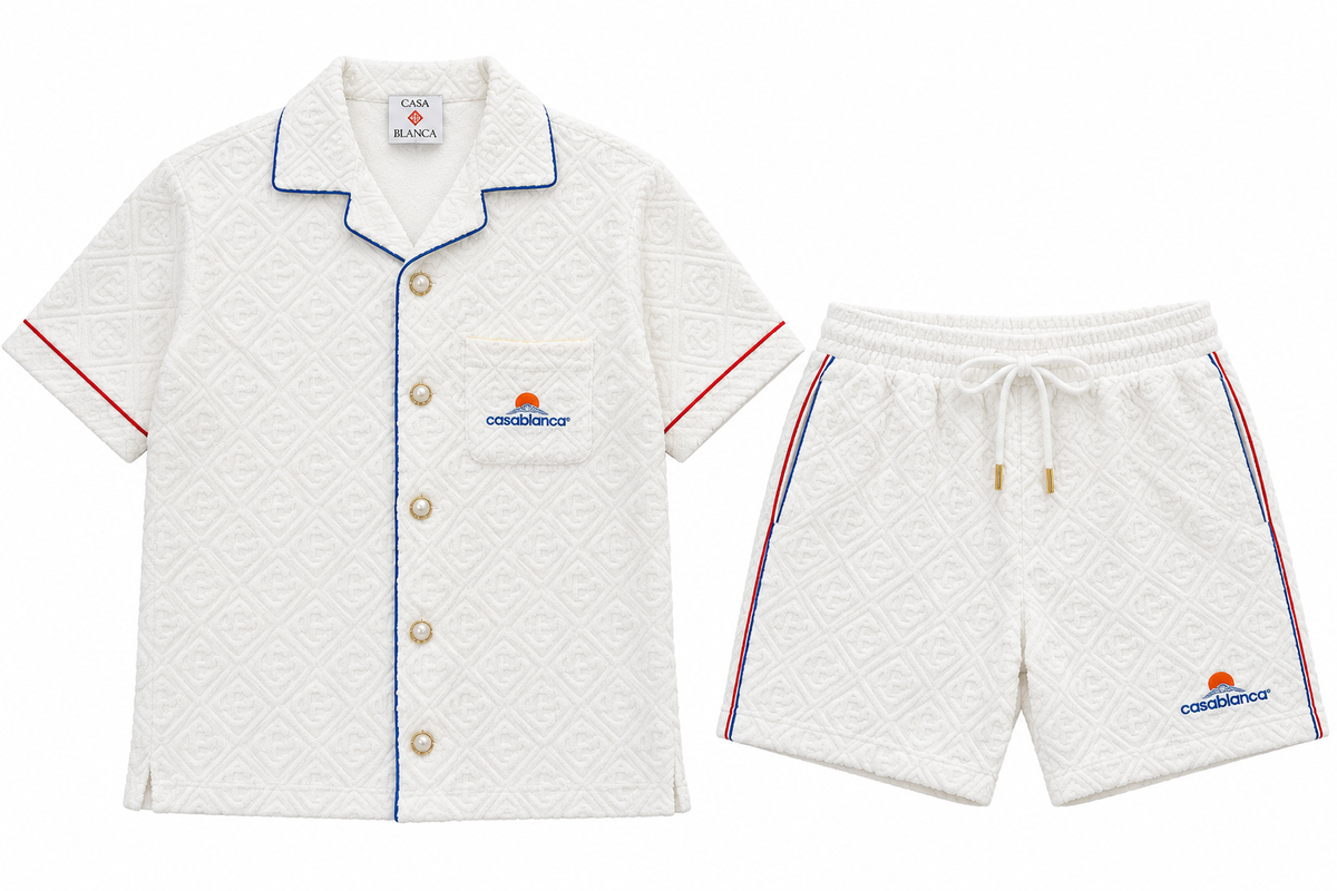 Conjunto Casablanca texturizado blanco sobre fondo blanco