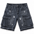 Gray denim cargo shorts — vista frontal