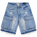 Short cargo denim azul claro — frente sobre fondo blanco
