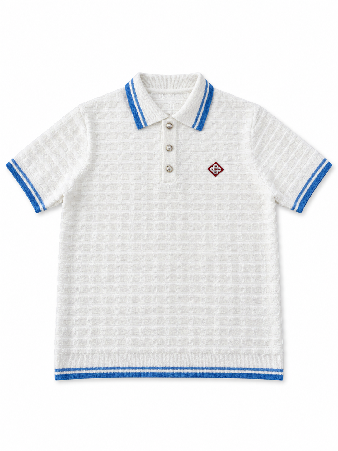 Polo blanco texturizado con detalles azules